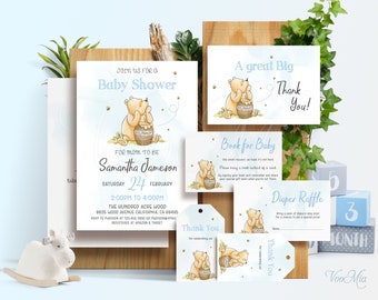 Winnie The Pooh Baby Shower Invitations Boy - Shower Decorations - Printable Invite - ELOE