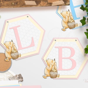 Classic Winnie The Pooh Baby Shower Banner Girl, Editable Birthday Party Flag Banner Pink, Printable