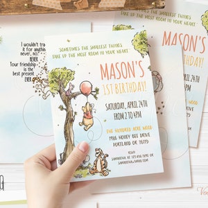 Winnie The Pooh Birthday Invitation, Editable Digital Party Invite Template