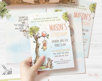 Invito al compleanno di Winnie The Pooh, modello digitale modificabile di invito a una festa
