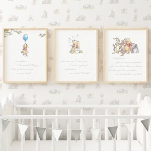 Set of 3 Winnie The Pooh Nursery Quote Prints, Pooh Decor, Instant Download Printable Wall Art