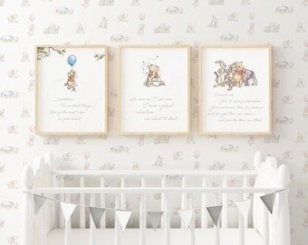 Set of 3 Winnie The Pooh Nursery Quote Prints, Pooh Decor, Instant Download Printable Wall Art