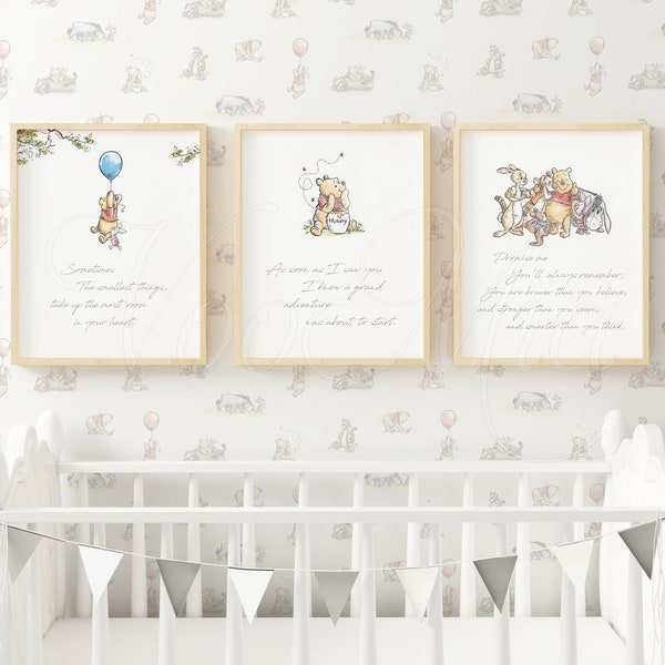 Set of 3 Winnie The Pooh Nursery Quote Prints, Pooh Decor, Instant Download Printable Wall Art