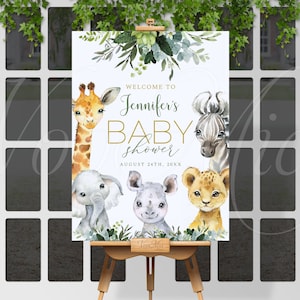 Safari Baby Shower Willkommensschild, Dschungel Tiere Poster bearbeitbare Vorlage