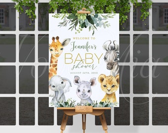 Safari Baby Shower Welcome Sign, Jungle Animals Poster Editable Template
