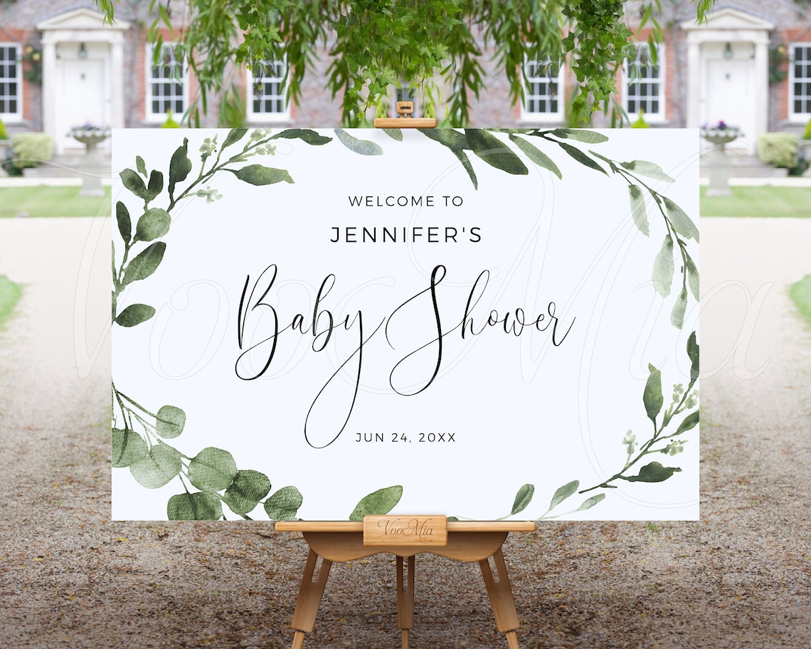 Greenery Baby Shower Sign Editable Welcome Sign Template | Etsy