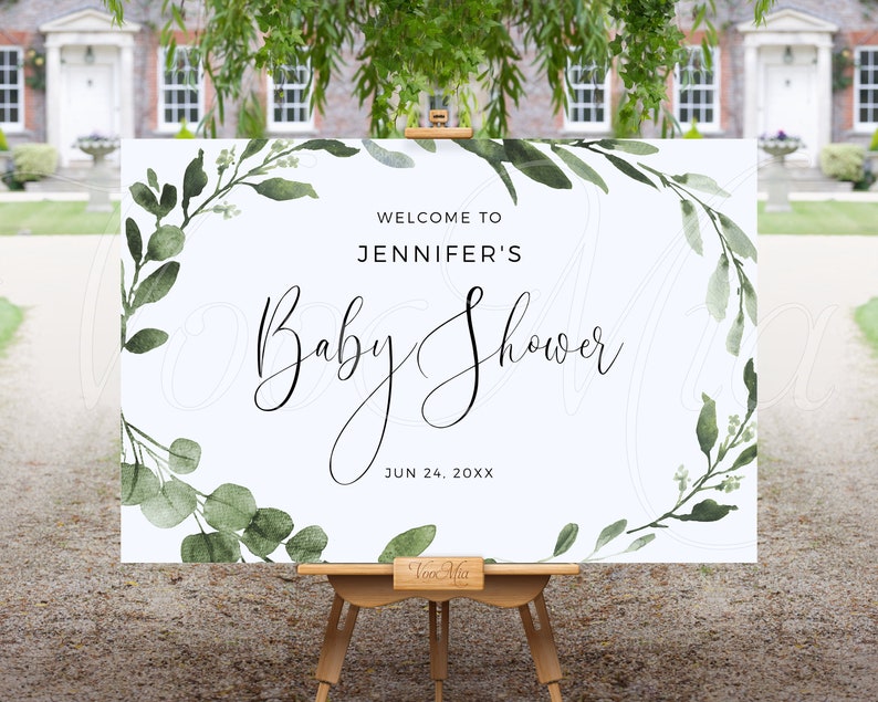 Greenery Baby Shower Sign Editable Welcome Sign Template | Etsy