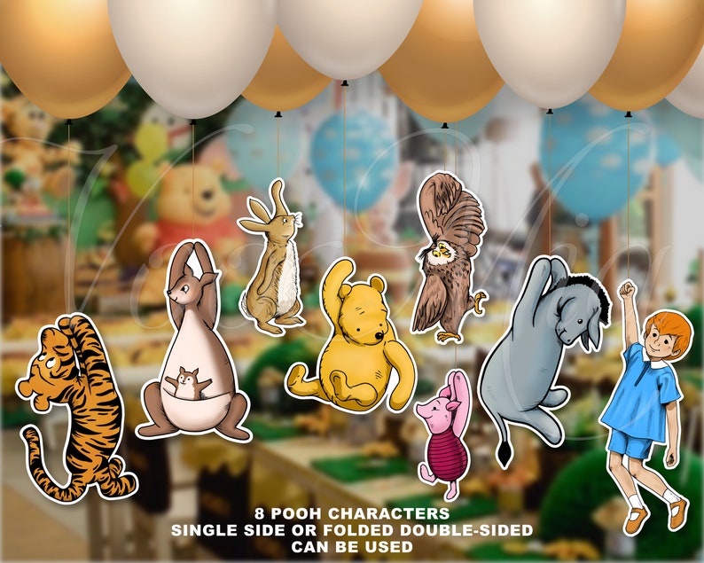 Winnie The Pooh Baby Shower Decorations Classic Hanging Characters Cutout Die Cut Prop Holding Balloon Nursery image 1