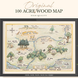 100 Acre Wood Map, Winnie The Pooh Original Aker Map, Centerpiece Nursery Decoration, Baby Shower Birthday Party, Printable