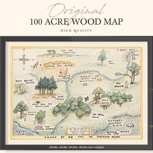 100 Acre Landkarte, Original Winnie The Pooh Aker Karte, Mittelstück Kinderzimmer Dekoration, Baby Shower Geburtstagsparty, Printable