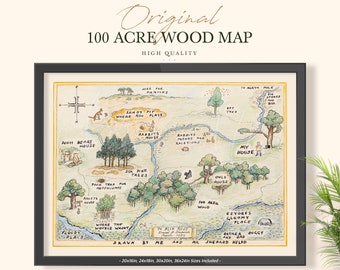 100 Acre Wood Map, Winnie The Pooh Original Aker Map, Centerpiece Nursery Decoration, Baby Shower Birthday Party, Printable