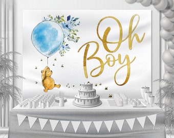 Classic Winnie The Pooh Baby Shower Backdrop, Wall Hanging, Personalizable Tapestry Digital Template