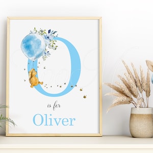 Impresión clásica de Winnie the Pooh para guardería, plantilla de arte de pared para dormitorio de niño, nuevo regalo de bautizo para bebés, decoración inicial editable