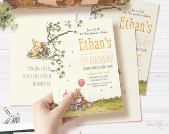 Winnie The Pooh Birthday Invitation Template, Editable Digital Party Invite