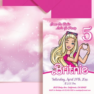 Doll Birthday Invitation, Fashion Doll Girl Party Invite, All Texts Are Editable Template 5x7 in