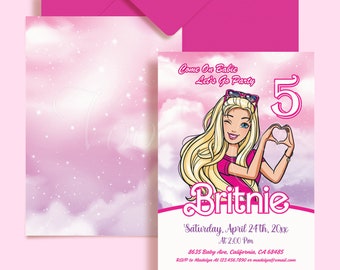 Doll Birthday Invitation, Fashion Doll Girl Party Invite, All Texts Are Editable Template 5x7 in