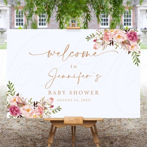 Blush Pink Floral Baby Shower Welcome Sign, Printable Baby Shower Welcome Sign Template, Boho