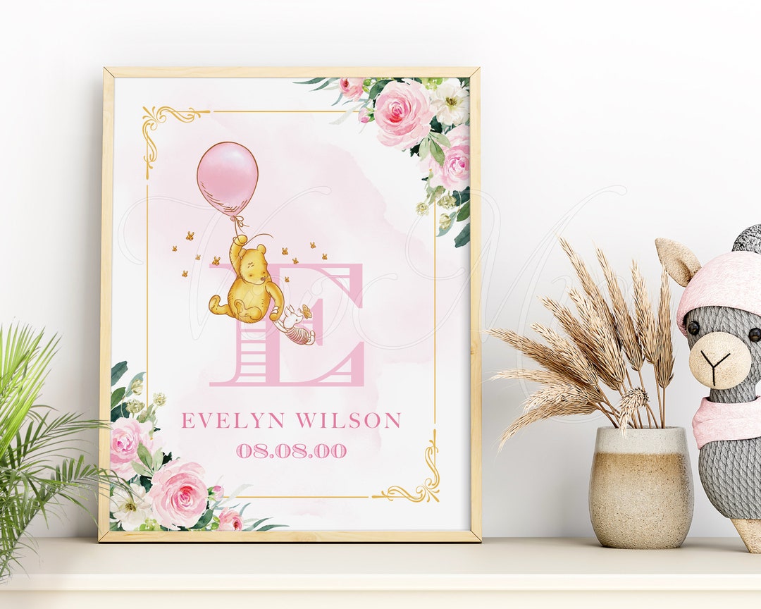 Classic Winnie the Pooh Nursery Print, Baby Girl Wall Art, Editable ...