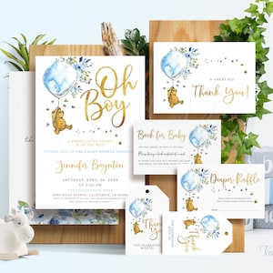 Classic Winnie the Pooh Baby Shower Invitations Boy Party Decorations Gifts Editable Template Instant Download BS019