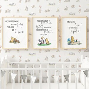 Conjunto de 3 impressões de decoração com citações do Ursinho Pooh, arquivo digital de arte de parede clássica para quarto de bebê