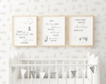 Set of 3 Winnie The Pooh Quote, Nursery Print Decor, Classic Winnie Picture Gift Printable Digital File