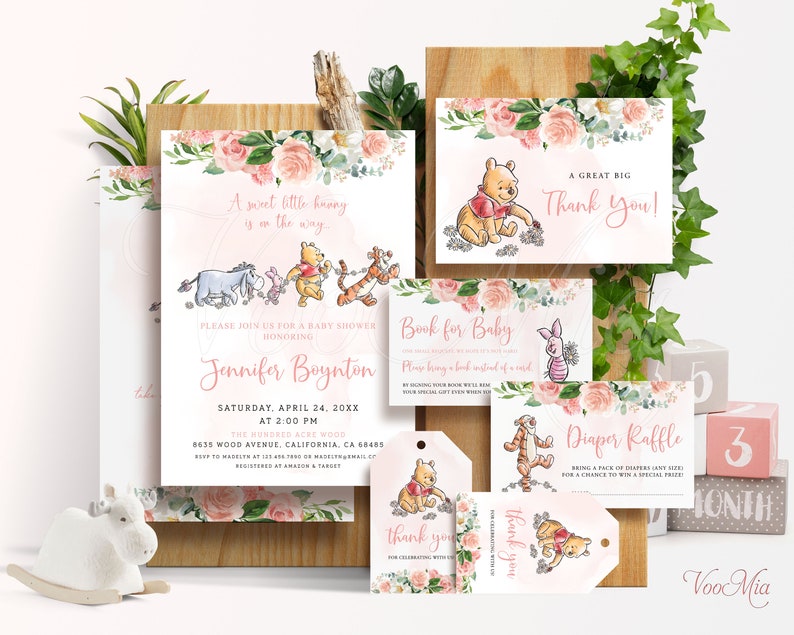 Winnie The Pooh Baby Shower Invitations Editable Invite Template Set CREPE