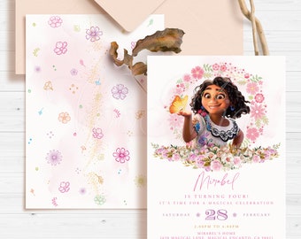 Mirabel-inbjudan, Encanto-födelsedagsinbjudan, redigerbar festinbjudningsmall, digital, utskrivbar