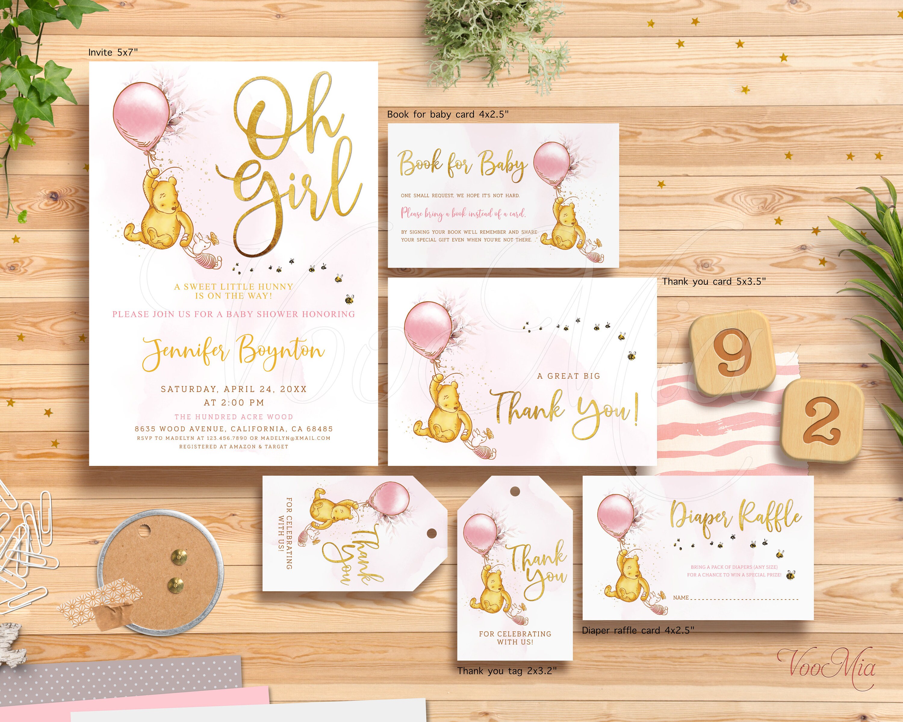 Winnie the Pooh Baby Shower Invitation Template Pink Balloon Etsy