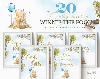 Classic Winnie The Pooh Guest Book Sign, Editable Party Table Decorations, Printable, WF34