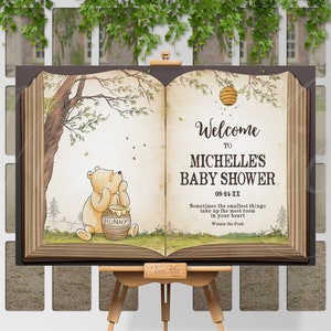 Willkommensschild mit Winnie Puuh - Babyparty Türdekoration - BOOK