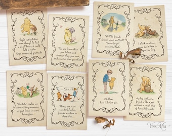 Classic Winnie the Pooh Quotes Centerpiece, Baby Shower, Birthday Party Printable Nursery Decoration Cards