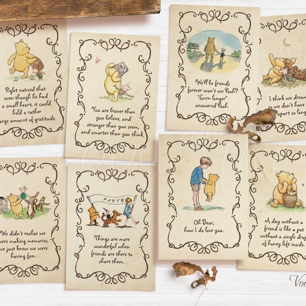 Classic Winnie the Pooh Quotes Centerpiece, Baby Shower, Birthday Party Printable Nursery Decoration Cards