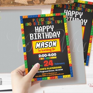 Building Blocks Birthday Invitation Template, Brick Party Invite, Editable and Printable