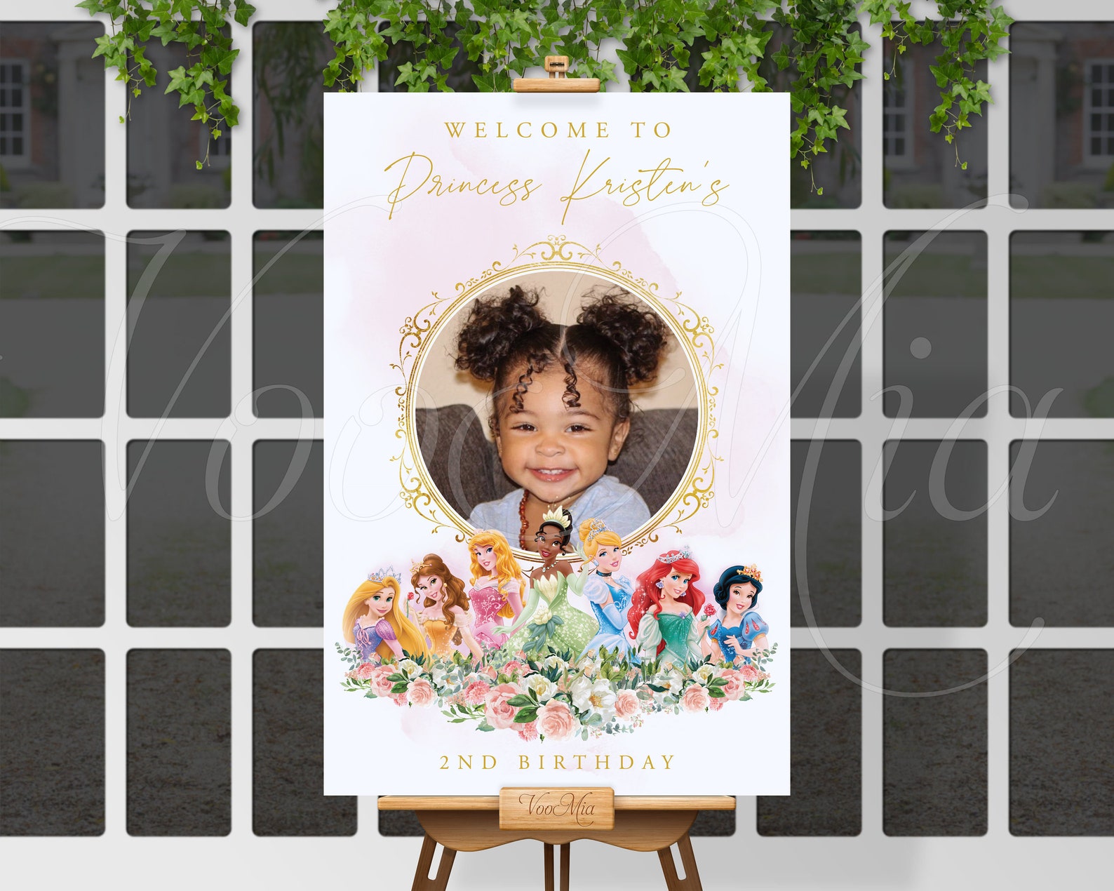 Welcome Princesses Princess Birthday Sign, Party Welcome Poster With Photo, Gold Pink ...