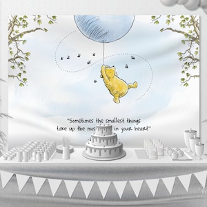 CLASSIC - Winnie The Pooh Baby Shower Backdrop, Birthday Boy Blue Balloon Nursery Wall Hanging, Banner - Poster, Printable Template