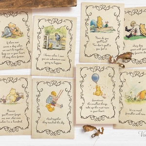 Citations classiques de Winnie l'ourson, centre de table pour baby shower, fête d'anniversaire, cartes imprimables de décoration de chambre d'enfant