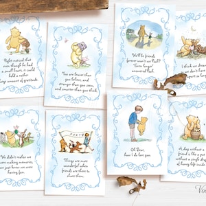 Citations de Winnie l'ourson, pièce maîtresse de douche de bébé garçon, cartes imprimables de décoration de pépinière, décor de fête d'anniversaire