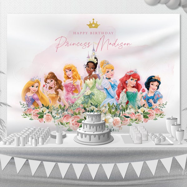 Princess Birthday Backdrop, Personalizable Party Banner, Nursery Wall Hanging, Printable Template