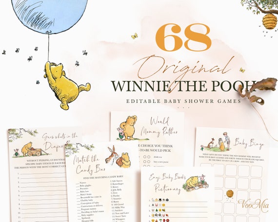 60 POOH Baby Shower Games, Editable Winnie-The-Pooh Classic Party Game