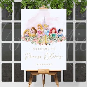 Prinzessin Geburtstagsschild, Gold Pink Party Willkommen Poster, Grün bearbeitbare Vorlage