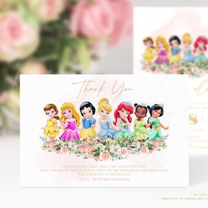 Carte de remerciement petite princesse, modèle de cartes de remerciement de fête d'anniversaire modifiable, étiquettes imprimables