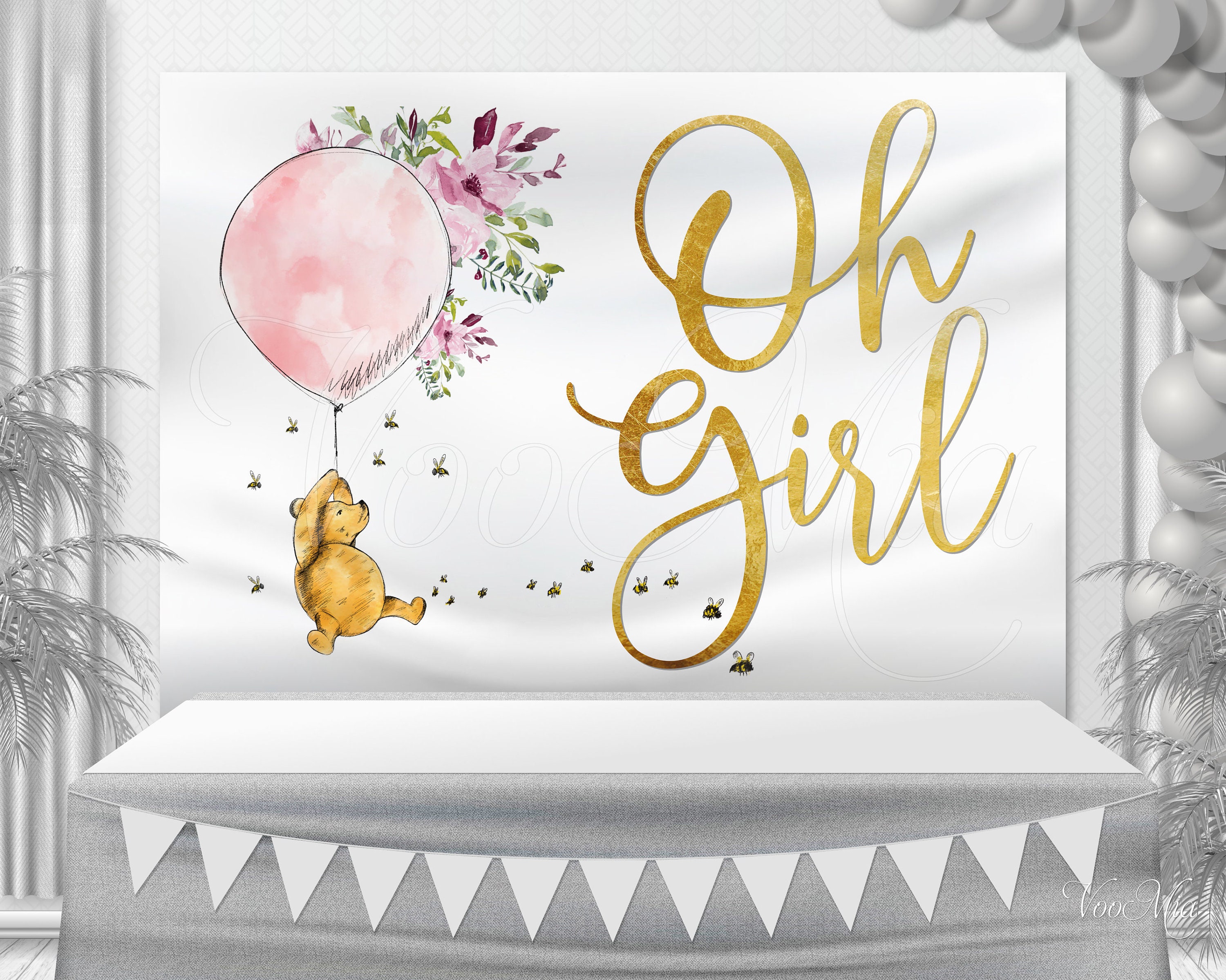 Winnie the Pooh Baby Shower Backdrop Classic Gold Oh Girl Etsy UK