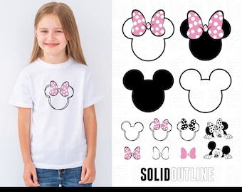 Mickey Mouse Head SVG - Minnie Mouse SVG Bundle - Solid Outline Cricut Cut File