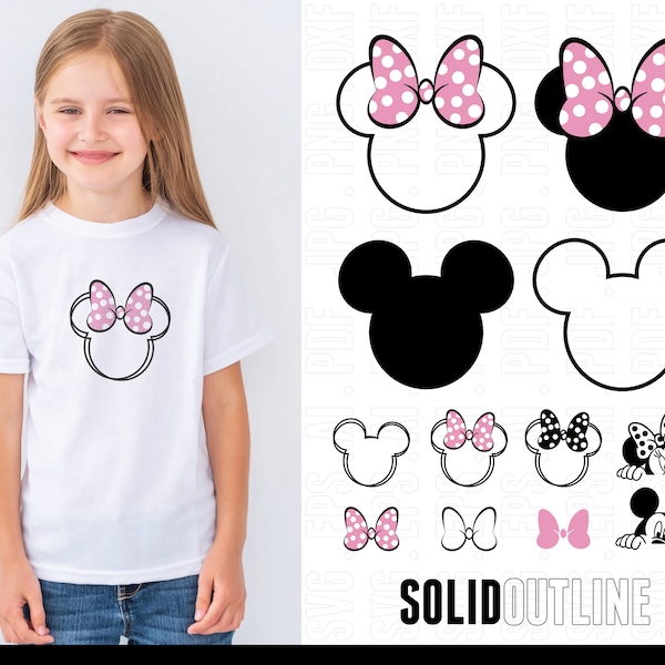 Mickey Mouse Head SVG - Minnie Mouse SVG Bundle - Solid Outline Cricut Cut File