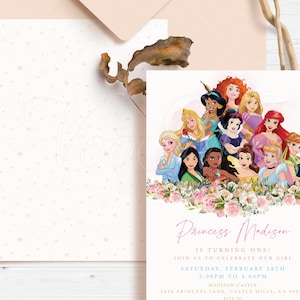 All Princess Birthday Invitation, Editable Gold Pink Party Invite Template, Printable