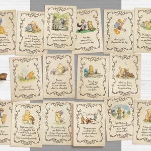 16 BIG PACK - Citations de Winnie l'ourson - Centre de table pour baby shower - Cartes de décoration