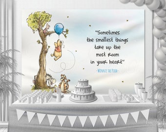 Winnie The Pooh Baby Shower Backdrop, Birthday Blue Balloon Boy Nursery Wall Hanging, Banner and Poster, Printable Template