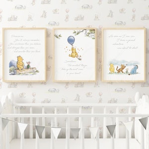 Classic Winnie The Pooh Nursery Decor, Set of 3 Winnie The Pooh Quote Prints