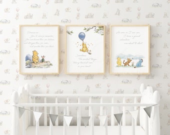 Classic Winnie The Pooh Nursery Decor, Set of 3 Winnie The Pooh Quote Prints