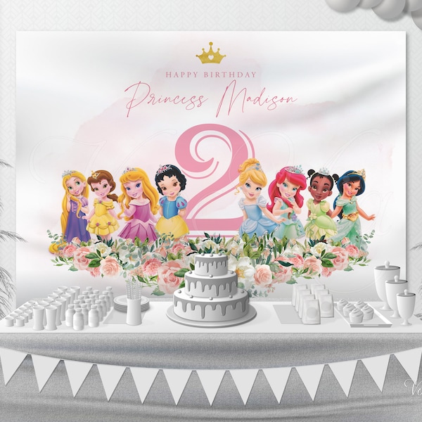 Little Princess Birthday Backdrop, Personalizable Party Banner, Nursery Wall Hanging, Printable Template